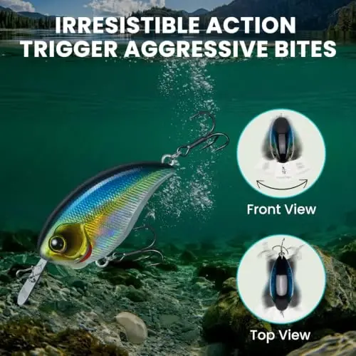 TRUSCEND Easy Catch Crankbait with BKK Hooks, Shallow or Deep Diving Crank Bait Fishing Lures for Bass Pike Walleye, Unipue Wobble Design for More Bites, Vibe Lipless Crankbaits Freshwater Saltwater - 4