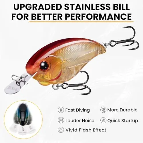 TRUSCEND Easy Catch Crankbait with BKK Hooks, Shallow or Deep Diving Crank Bait Fishing Lures for Bass Pike Walleye, Unipue Wobble Design for More Bites, Vibe Lipless Crankbaits Freshwater Saltwater - TRUSCEND (1)