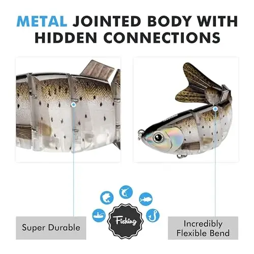 TRUSCEND Easy Catch Swimmax, Ko'proq tishlash uchun sehrli shovqinli turbulent tebranuvchi harakatlar, Dyneema eng kuchli tolasidan bo'g'inli segmentlangan suzuvchi yem, oilaviy baliq ovlash uchun real baliq ovlash vasvasalari - 3