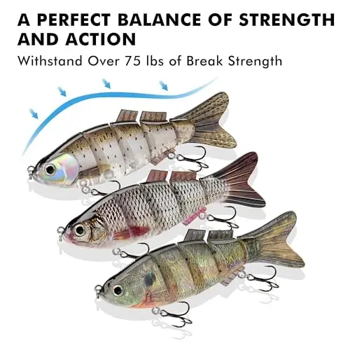 TRUSCEND Easy Catch Swimmax, Ko'proq tishlash uchun sehrli shovqinli turbulent tebranuvchi harakatlar, Dyneema eng kuchli tolasidan bo'g'inli segmentlangan suzuvchi yem, oilaviy baliq ovlash uchun real baliq ovlash vasvasalari - 4