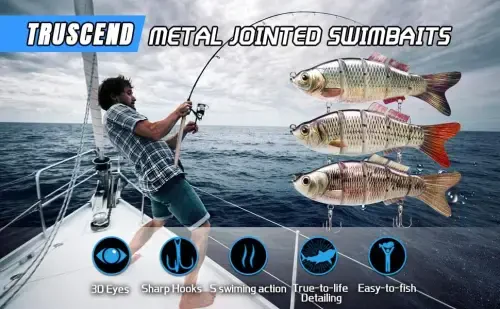 TRUSCEND Easy Catch Swimmax, Koʻproq tishlash uchun sehrli shovqinli turbulent tebranuvchi va vibratsiyali harakatlar, Dyneema eng kuchli tola bilan birlashtirilgan segmentli suzuvchi baliq, dam olish uchun oilaviy baliq ovlash uchun haqiqiy baliq ovlash vasvasalari - 7