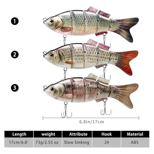 TRUSCEND Easy Catch Swimmax, Koʻproq tishlash uchun sehrli shovqinli turbulent tebranuvchi va vibratsiyali harakatlar, Dyneema eng kuchli tola bilan birlashtirilgan segmentli suzuvchi baliq, dam olish uchun oilaviy baliq ovlash uchun haqiqiy baliq ovlash vasvasalari - 2