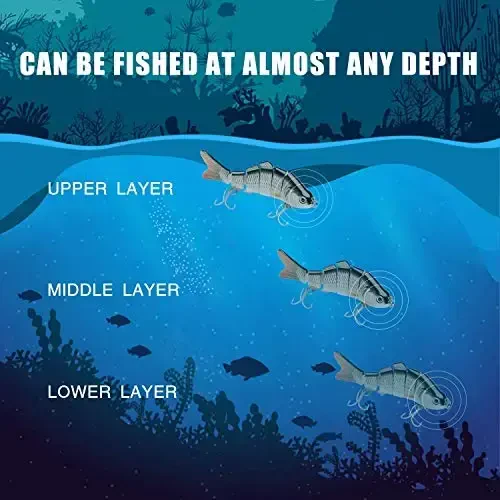 TRUSCEND Easy Catch Swimmax, Ko'proq tishlash uchun sehrli shovqinli turbulent tebranuvchi va vibratsiyali harakatlar, Dyneema eng kuchli tola bilan bog'langan segmentli suzuvchi baliq, dam olish uchun oilaviy baliq ovlash uchun jonli baliq ovlash vasvasalari - 7