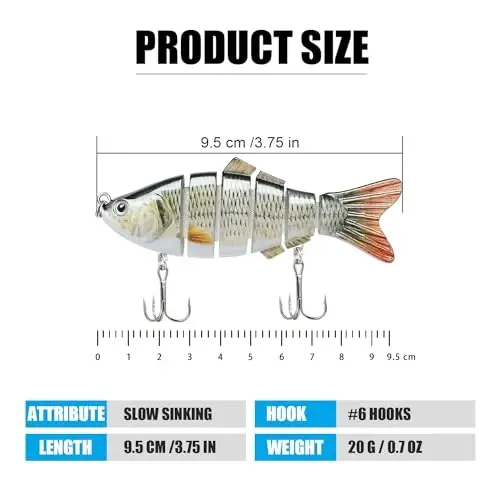 TRUSCEND Easy Catch Swimmax, Ko'proq tishlash uchun sehrli shovqinli turbulent tebranuvchi va vibratsiyali harakatlar, Dyneema eng kuchli tola bilan bog'langan segmentli suzuvchi baliq, dam olish uchun oilaviy baliq ovlash uchun jonli baliq ovlash vasvasalari - 5