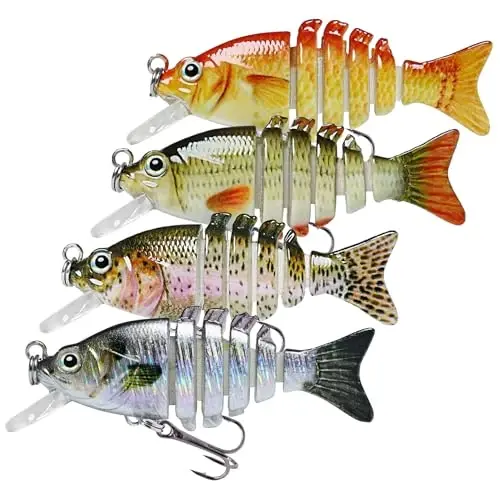 TRUSCEND Easy Catch Swimmax, Koʻproq tishlash uchun sehrli shovqinli turbulent tebranuvchi va vibratsiyali harakatlar, Dyneema eng kuchli tolasi bilan birlashtirilgan segmentli suzuvchi yem, oilaviy baliq ovlash uchun real baliq ovlash yemlari - TRUSCEND