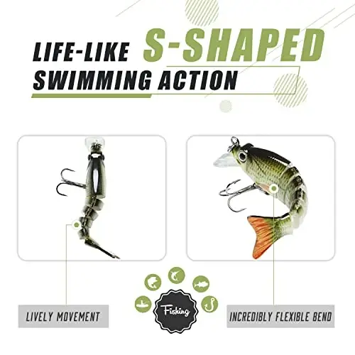 TRUSCEND Easy Catch Swimmax, Koʻproq tishlash uchun sehrli shovqinli turbulent tebranuvchi va vibratsiyali harakatlar, Dyneema eng kuchli tolasi bilan birlashtirilgan segmentli suzuvchi yem, oilaviy baliq ovlash uchun real baliq ovlash yemlari - 3
