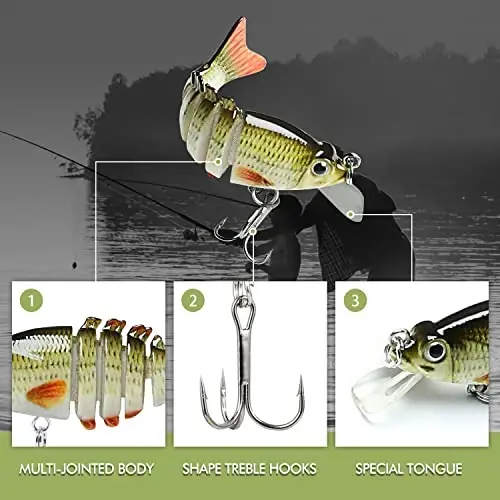 TRUSCEND Easy Catch Swimmax, Koʻproq tishlash uchun sehrli shovqinli turbulent tebranuvchi va vibratsiyali harakatlar, Dyneema eng kuchli tolasi bilan birlashtirilgan segmentli suzuvchi yem, oilaviy baliq ovlash uchun real baliq ovlash yemlari - 4