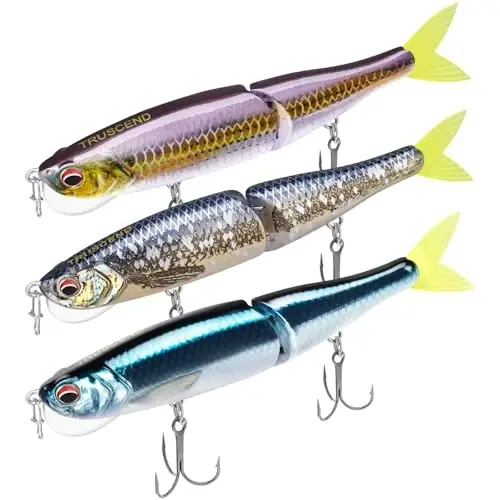 TRUSCEND Easy Catch Swimmax, Koʻproq tishlash uchun sehrli shovqinli turbulent tebranuvchi va vibratsiyali harakatlar, Dyneema eng kuchli tolasidan biriktirilgan segmentli suzuvchi baliq, oilaviy baliq ovlash uchun jonli baliq ovlash vasvasalari - TRUSCEND