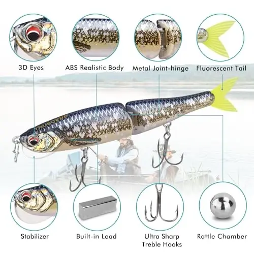 TRUSCEND Easy Catch Swimmax, Koʻproq tishlash uchun sehrli shovqinli turbulent tebranuvchi va vibratsiyali harakatlar, Dyneema eng kuchli tolasidan biriktirilgan segmentli suzuvchi baliq, oilaviy baliq ovlash uchun jonli baliq ovlash vasvasalari - TRUSCEND (1)