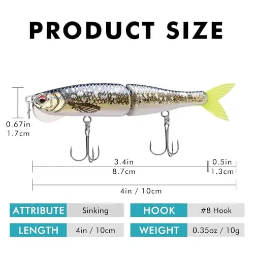 TRUSCEND Easy Catch Swimmax, Koʻproq tishlash uchun sehrli shovqinli turbulent tebranuvchi va vibratsiyali harakatlar, Dyneema eng kuchli tolasidan biriktirilgan segmentli suzuvchi baliq, oilaviy baliq ovlash uchun jonli baliq ovlash vasvasalari - 5