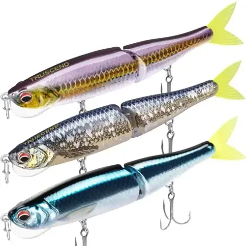 TRUSCEND Easy Catch Swimmax, Koʻproq tishlash uchun sehrli shovqinli turbulent tebranuvchi va vibratsiyali harakatlar, Dyneema eng kuchli tolasidan biriktirilgan segmentli suzuvchi baliq, oilaviy baliq ovlash uchun jonli baliq ovlash vasvasalari 