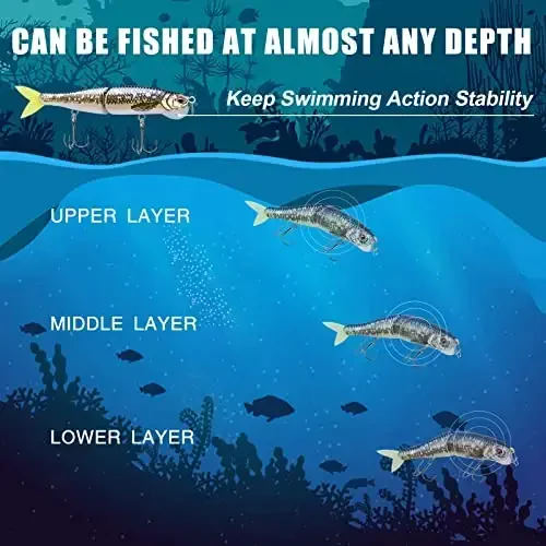 TRUSCEND Easy Catch Swimmax, Koʻproq tishlash uchun sehrli shovqinli turbulent tebranuvchi va vibratsiyali harakatlar, Dyneema eng kuchli tolasidan biriktirilgan segmentli suzuvchi baliq, oilaviy baliq ovlash uchun jonli baliq ovlash vasvasalari - 5