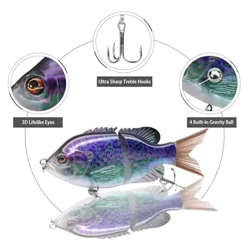 TRUSCEND Easy Catch Swimmax, Ko'proq tishlash uchun sehrli shovqinli turbulent tebranuvchi va vibratsiyali harakatlar, Dyneema eng kuchli tolasidan bo'g'inlangan segmentli suzuvchi baliq, dam olish uchun oilaviy baliq ovlash uchun jonli baliq ovlash vasvasalari - 3