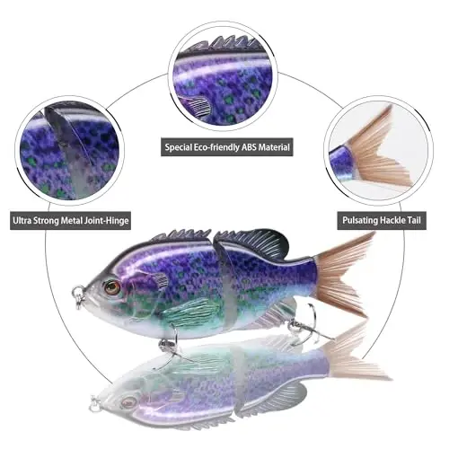 TRUSCEND Easy Catch Swimmax, Ko'proq tishlash uchun sehrli shovqinli turbulent tebranuvchi va vibratsiyali harakatlar, Dyneema eng kuchli tolasidan bo'g'inlangan segmentli suzuvchi baliq, dam olish uchun oilaviy baliq ovlash uchun jonli baliq ovlash vasvasalari - 4