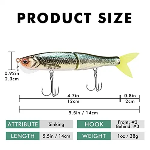 TRUSCEND Easy Catch Swimmax, Ko'proq tishlash uchun sehrli shovqinli turbulent tebranuvchi va vibratsiyali harakatlar, Dyneema eng kuchli tolasidan bo'g'inli segmentlangan suzuvchi baliq, oilaviy baliq ovlash uchun haqiqiy baliq ovlash vasvasalari - 2