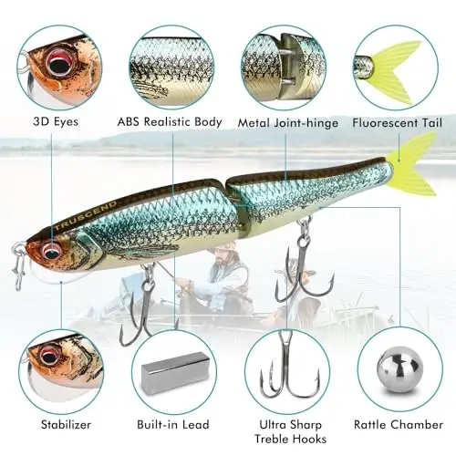 TRUSCEND Easy Catch Swimmax, Ko'proq tishlash uchun sehrli shovqinli turbulent tebranuvchi va vibratsiyali harakatlar, Dyneema eng kuchli tolasidan bo'g'inli segmentlangan suzuvchi baliq, oilaviy baliq ovlash uchun haqiqiy baliq ovlash vasvasalari - 3