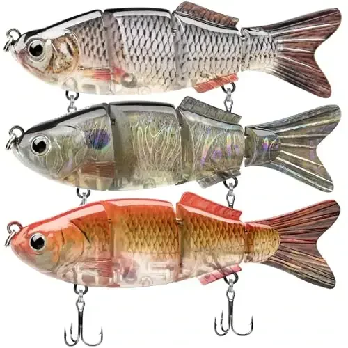 TRUSCEND Easy Catch Swimmax, Ko'proq tishlash uchun sehrli shovqinli turbulent tebranuvchi va vibratsiyali harakatlar, Dyneema eng kuchli tolasidan bo'g'inli segmentlangan suzuvchi baliq, oilaviy baliq ovlash uchun hayotiy baliq ovlash vasvasalari - 1