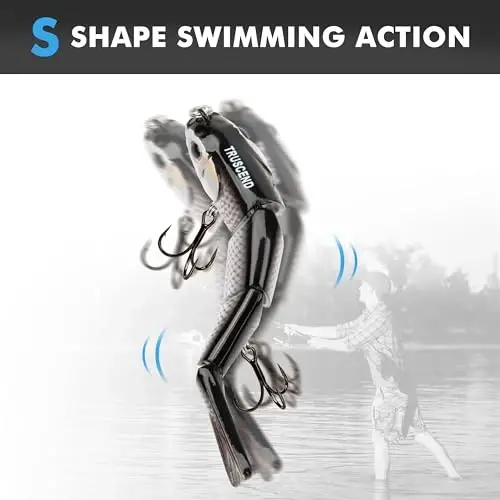 TRUSCEND Easy Catch Swimmax, Ko'proq tishlash uchun sehrli shovqinli turbulent tebranuvchi va vibratsiyali harakatlar, Dyneema eng kuchli tolasidan bo'g'inli segmentli suzuvchi baliq, Oila bilan hordiq chiqarish uchun haqiqiy baliq ovlash jozibalari - 2