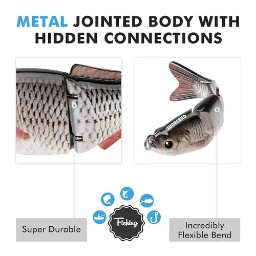 TRUSCEND Easy Catch Swimmax, Ko'proq tishlash uchun sehrli shovqinli turbulent tebranuvchi va vibratsiyali harakatlar, Dyneema eng kuchli tolasidan bo'g'inli segmentli suzuvchi baliq, Oila bilan hordiq chiqarish uchun haqiqiy baliq ovlash jozibalari - 3