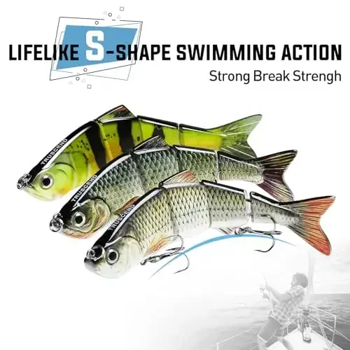 TRUSCEND Easy Catch Swimmax, Ko'proq tishlash uchun sehrli shovqinli turbulent tebranuvchi va vibratsiyali harakatlar, Dyneema eng kuchli tolasidan bo'g'inli segmentli suzuvchi baliq, Oila bilan xordiq chiqarish uchun real baliq ovlash vasvasalari - 4