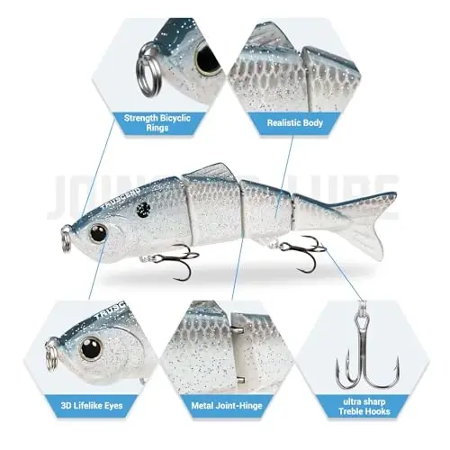 TRUSCEND Easy Catch Swimmax, Ko'proq tishlash uchun sehrli shovqinli turbulent tebranuvchi va vibratsiyali harakatlar, Dyneema eng kuchli tolasidan bo'g'inli segmentli suzuvchi baliq, oilaviy baliq ovlash uchun jonli baliq ovlash vasvasalari - 1