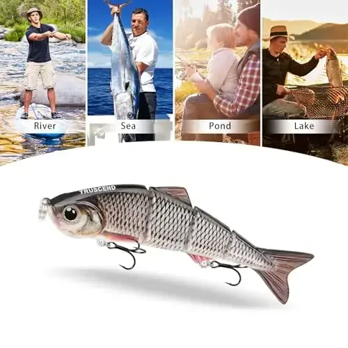 TRUSCEND Easy Catch Swimmax, Ko'proq tishlash uchun sehrli shovqinli turbulent tebranuvchi va vibratsiyali harakatlar, Dyneema eng kuchli tolasidan bo'g'inli segmentli suzuvchi baliq, oilaviy baliq ovlash uchun jonli baliq ovlash vasvasalari - 6