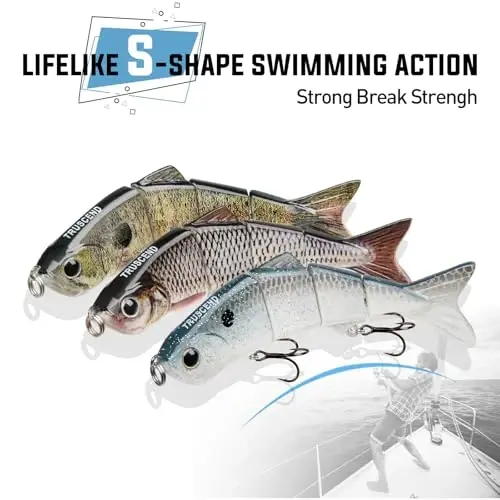 TRUSCEND Easy Catch Swimmax, Ko'proq tishlash uchun sehrli shovqinli turbulent tebranuvchi va vibratsiyali harakatlar, Dyneema eng kuchli tolasidan bo'g'inli segmentli suzuvchi baliq, oilaviy baliq ovlash uchun jonli baliq ovlash vasvasalari - 5
