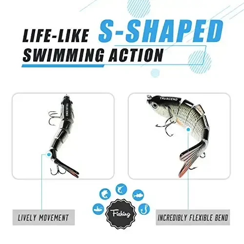 TRUSCEND Easy Catch Swimmax, Magic Noisy Turbulent Wiggling and Vibrating Actions for More Bites, Dyneema Eng Kuchli Tolasi Bilan Biriktirilgan Segmentlangan Swimbait, Oilaviy Baliq Ovi Uchun Haqiqiy Baliq Ovlash Yemlari - 2