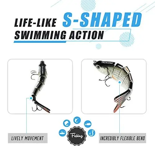 TRUSCEND Easy Catch Swimmax, Magic Noisy Turbulent Wiggling and Vibrating Actions for More Bites, Dyneema Eng Kuchli Tolasi Bilan Biriktirilgan Segmentlangan Swimbait, Oilaviy Baliq Ovi Uchun Haqiqiy Baliq Ovlash Yemlari - TRUSCEND (1)