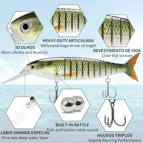TRUSCEND Easy Catch Swimmax, Magic Noisy Turbulent Wiggling and Vibrating Actions for More Bites, Dyneema Eng Kuchli Tolasi Bilan Bo'g'inli Segmentli Suzuvchi, Relax Oilaviy Baliq Ovi Uchun Haqiqiy Baliq Ovlash Yemlari - 2