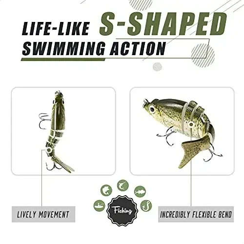 TRUSCEND Easy Catch Swimmax, Magic Noisy Turbulent Wiggling and Vibrating Actions for More Bites, Segmented Swimbait Jointed by Dyneema Strongest Fiber, Lifelike Fishing Lures for Relax Family Fishing - 3