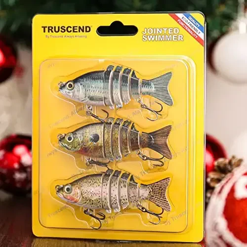 TRUSCEND Easy Catch Swimmax, Magic Noisy Turbulent Wiggling and Vibrating Actions for More Bites, Segmented Swimbait Jointed by Dyneema Strongest Fiber, Lifelike Fishing Lures for Relax Family Fishing - 6