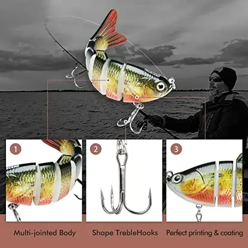 TRUSCEND Easy Catch Swimmax, Magic Noisy Turbulent Wiggling and Vibrating Actions for More Bites, Segmented Swimbait Jointed by Dyneema Strongest Fiber, Lifelike Fishing Lures for Relax Family Fishing - 3