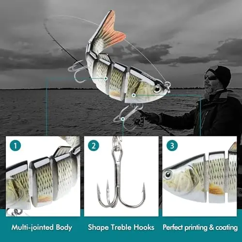 TRUSCEND Easy Catch Swimmax, Magic Noisy Turbulent Wiggling and Vibrating Actions for More Bites, Segmented Swimbait Jointed by Dyneema Strongest Fiber, Lifelike Fishing Lures for Relax Family Fishing - 3