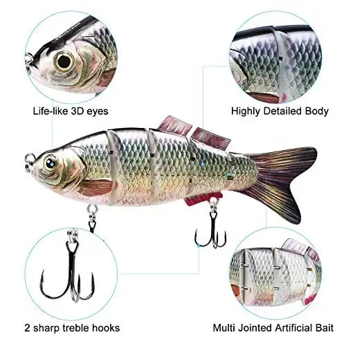 TRUSCEND Easy Catch Swimmax, Magic Noisy Turbulent Wiggling and Vibrating Actions for More Bites, Segmented Swimbait Jointed by Dyneema Strongest Fiber, Lifelike Fishing Lures for Relax Family Fishing - 6