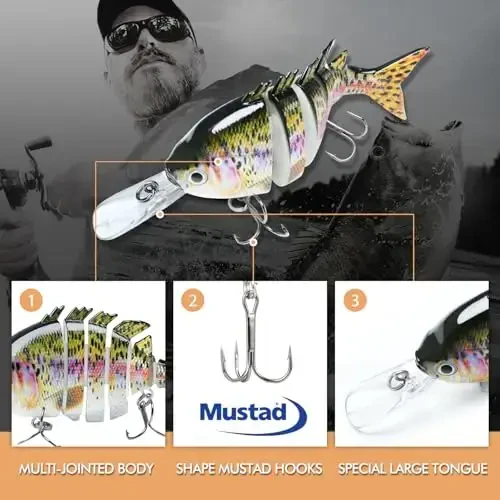TRUSCEND Easy Catch Swimmax, Magic Noisy Turbulent Wiggling and Vibrating Actions for More Bites, Segmented Swimbait Jointed by Dyneema Strongest Fiber, Lifelike Fishing Lures for Relax Family Fishing - 3