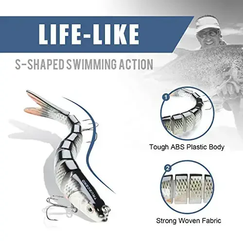TRUSCEND Easy Catch Swimmax, Magic Noisy Turbulent Wiggling and Vibrating Actions for More Bites, Segmented Swimbait Jointed by Dyneema Strongest Fiber, Lifelike Fishing Lures for Relax Family Fishing - 4