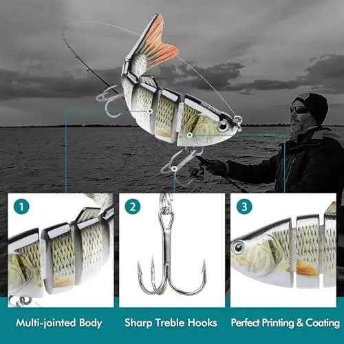 TRUSCEND Easy Catch Swimmax, Magic Noisy Turbulent Wiggling and Vibrating Actions for More Bites, Segmented Swimbait Jointed by Dyneema Strongest Fiber, Lifelike Fishing Lures for Relax Family Fishing 