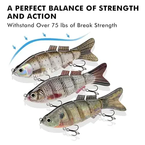 TRUSCEND Easy Catch Swimmax, O‘lja olish uchun sehrli shovqinli turbulent tebranuvchi va vibratsiyali harakatlar, Dyneema eng kuchli tolasidan bo‘g‘imli suzuvchi, Oila bilan dam olish uchun real baliq ovlash vasvasalari. - 4