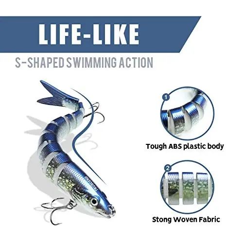 TRUSCEND Easy Catch Swimmax with BKK Hooks, Magic Noisy Wiggling and Vibrating Actions for More Bites, Lifelike Fishing Lures for Bass Trout Walleye Crappie, Strongest Dyneema Fiber Jointed Swimbaits - 4