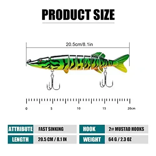 TRUSCEND Easy Catch Swimmax, Magic Noisy Turbulent Wiggling and Vibrating Actions for More Bites, Segmented Swimbait Jointed by Dyneema Strongest Fiber, Lifelike Fishing Lures for Relax Family Fishing - 5
