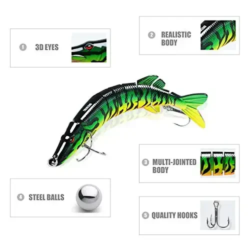 TRUSCEND Easy Catch Swimmax, Ko'proq tishlash uchun sehrli shovqinli turbulent tebranuvchi va vibratsiyali harakatlar, Dyneema eng kuchli tolasidan bo'g'inli segmentlangan suzuvchi baliq, Oila bilan dam olish uchun real baliq ovlash jozibasi - 3