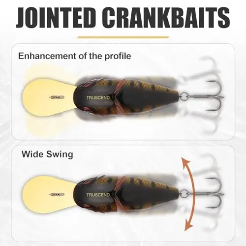 TRUSCEND Easy Catch Swimmax with BKK Hooks, Magic Noisy Wiggling and Vibrating Actions for More Bites, Lifelike Fishing Lures for Bass Trout Walleye Crappie, Strongest Dyneema Fiber Jointed Swimbaits - 5
