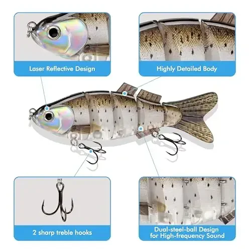 TRUSCEND Easy Catch Swimmax, Magic Noisy Turbulent Wiggling and Vibrating Actions for More Bites, Segmented Swimbait Jointed by Dyneema Strongest Fiber, Lifelike Fishing Lures for Relax Family Fishing - 5