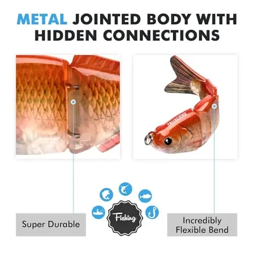 TRUSCEND Easy Catch Swimmax with BKK Hooks, Magic Noisy Wiggling and Vibrating Actions for More Bites, Lifelike Fishing Lures for Bass Trout Walleye Crappie, Strongest Dyneema Fiber Jointed Swimbaits - 3