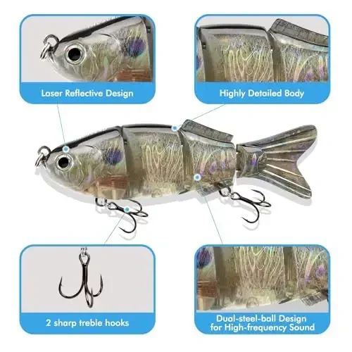 TRUSCEND Easy Catch Swimmax, Magic Noisy Turbulent Wiggling and Vibrating Actions for More Bites, Segmented Swimbait Jointed by Dyneema Strongest Fiber, Lifelike Fishing Lures for Relax Family Fishing - 4