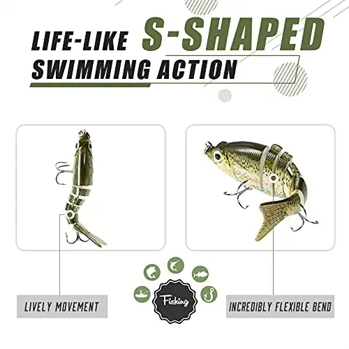 TRUSCEND Easy Catch Swimmax with BKK Hooks, Magic Noisy Wiggling and Vibrating Actions for More Bites, Lifelike Fishing Lures for Bass Trout Walleye Crappie, Strongest Dyneema Fiber Jointed Swimbaits - 3