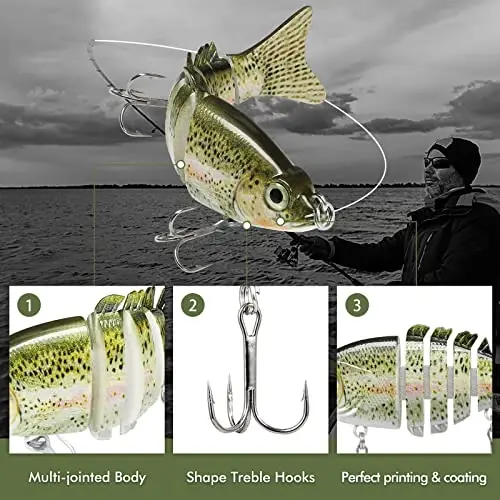 TRUSCEND Easy Catch Swimmax with BKK Hooks, Magic Noisy Wiggling and Vibrating Actions for More Bites, Lifelike Fishing Lures for Bass Trout Walleye Crappie, Strongest Dyneema Fiber Jointed Swimbaits - 4