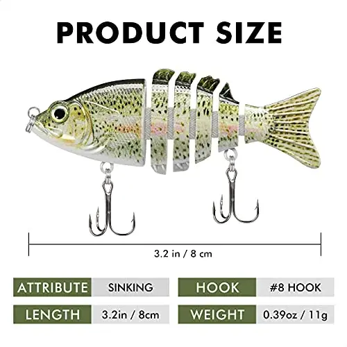 TRUSCEND Easy Catch Swimmax, Magic Noisy Turbulent Wiggling and Vibrating Actions for More Bites, Segmented Swimbait Jointed by Dyneema Strongest Fiber, Lifelike Fishing Lures for Relax Family Fishing - 2