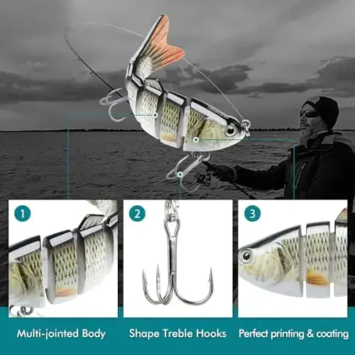 TRUSCEND Easy Catch Swimmax, Magic Noisy Turbulent Wiggling and Vibrating Actions for More Bites, Segmented Swimbait Jointed by Dyneema Strongest Fiber, Lifelike Fishing Lures for Relax Family Fishing - 3